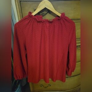 Adrianna Papell Red Blouse with Ruffle Neckline